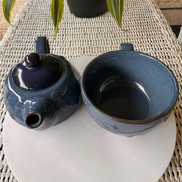 Pier 1 Elegant Blue Ceramic Teapot Set - Picture 6 of 10